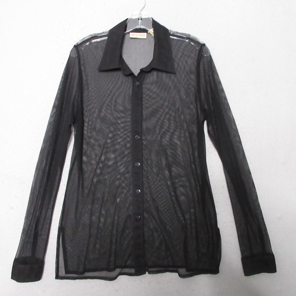 Vintage Apostrophe Stretch Top Black Sheer Y2K Goth Long Sleeve Grunge Edgy - Picture 1 of 9